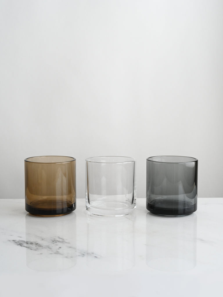 Square Glass Tumbler in Gray | Set of 3