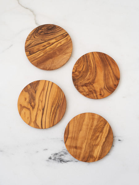 Round Olive Wood Coasters 4 Pack